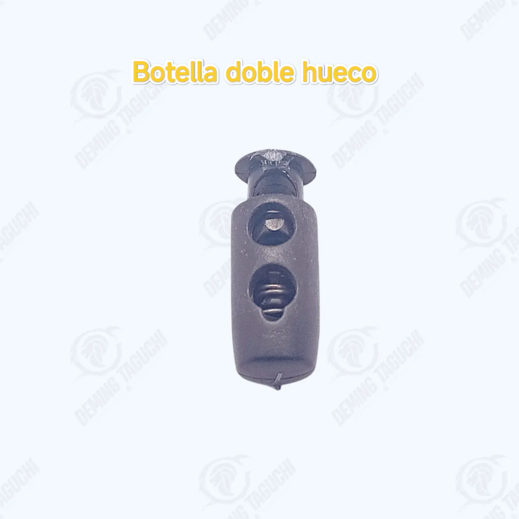Botella Doble Hueco NEGRO Plástico Nacional Tanca, Cierre de Cordón, Tapón de Resorte y Regulador de Elástico