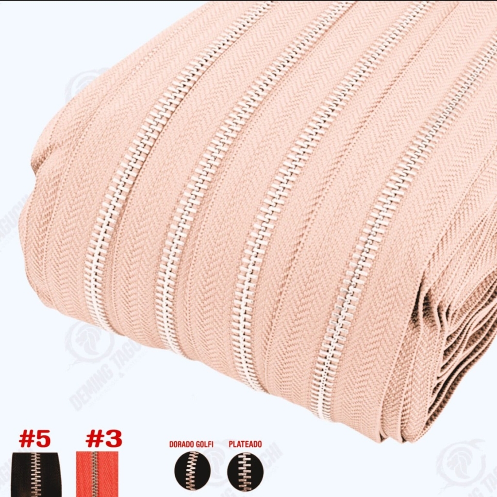 Cierre / cremallera metal importado NUDE #3, #5, codigo 11364 – dientes dorados y plateados | ideal para carteras y botas de cuero