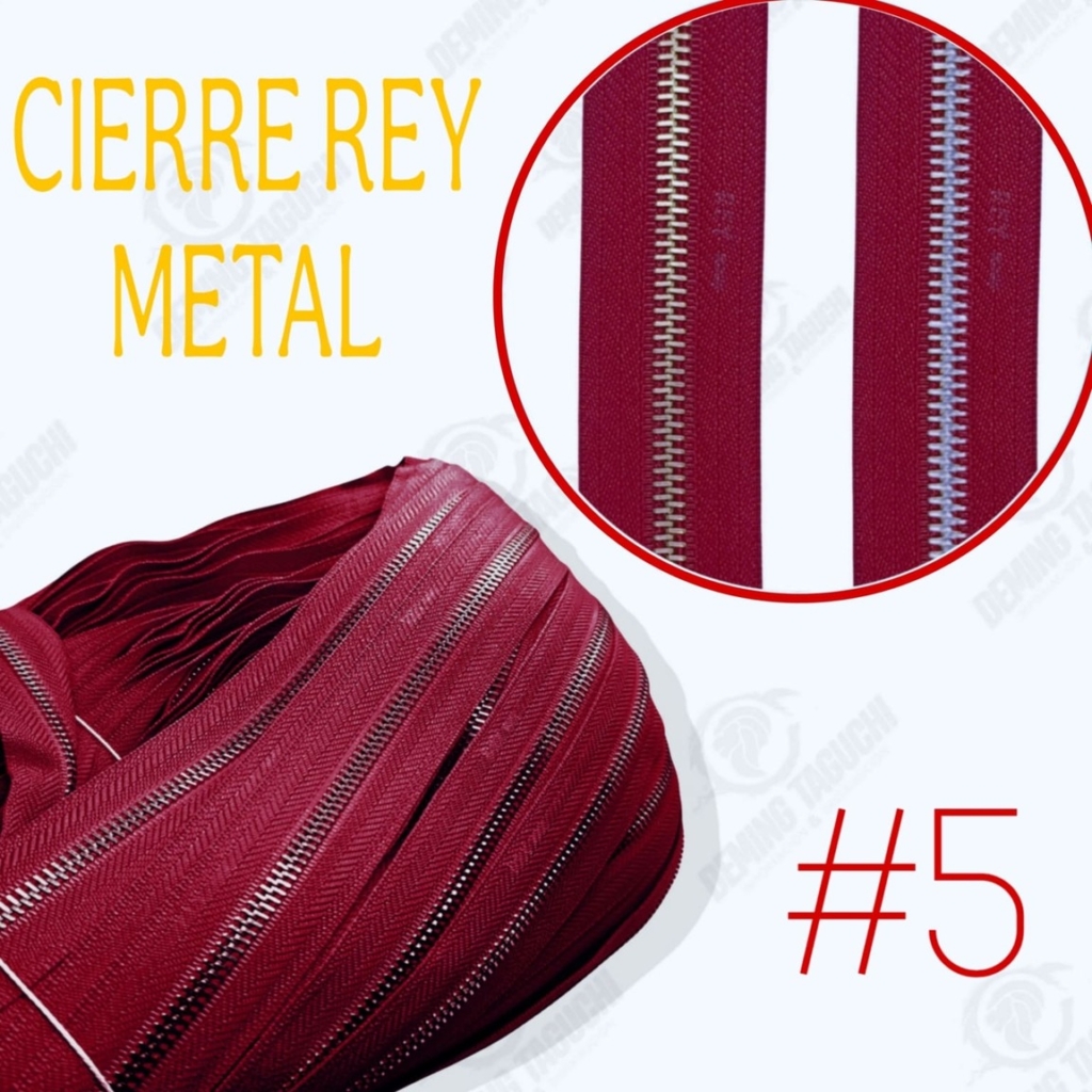 Cierre / cremallera metal REY nacional ROJO VINO #5, codigo 343 – dientes dorados y plateados | ideal para carteras y bolsos