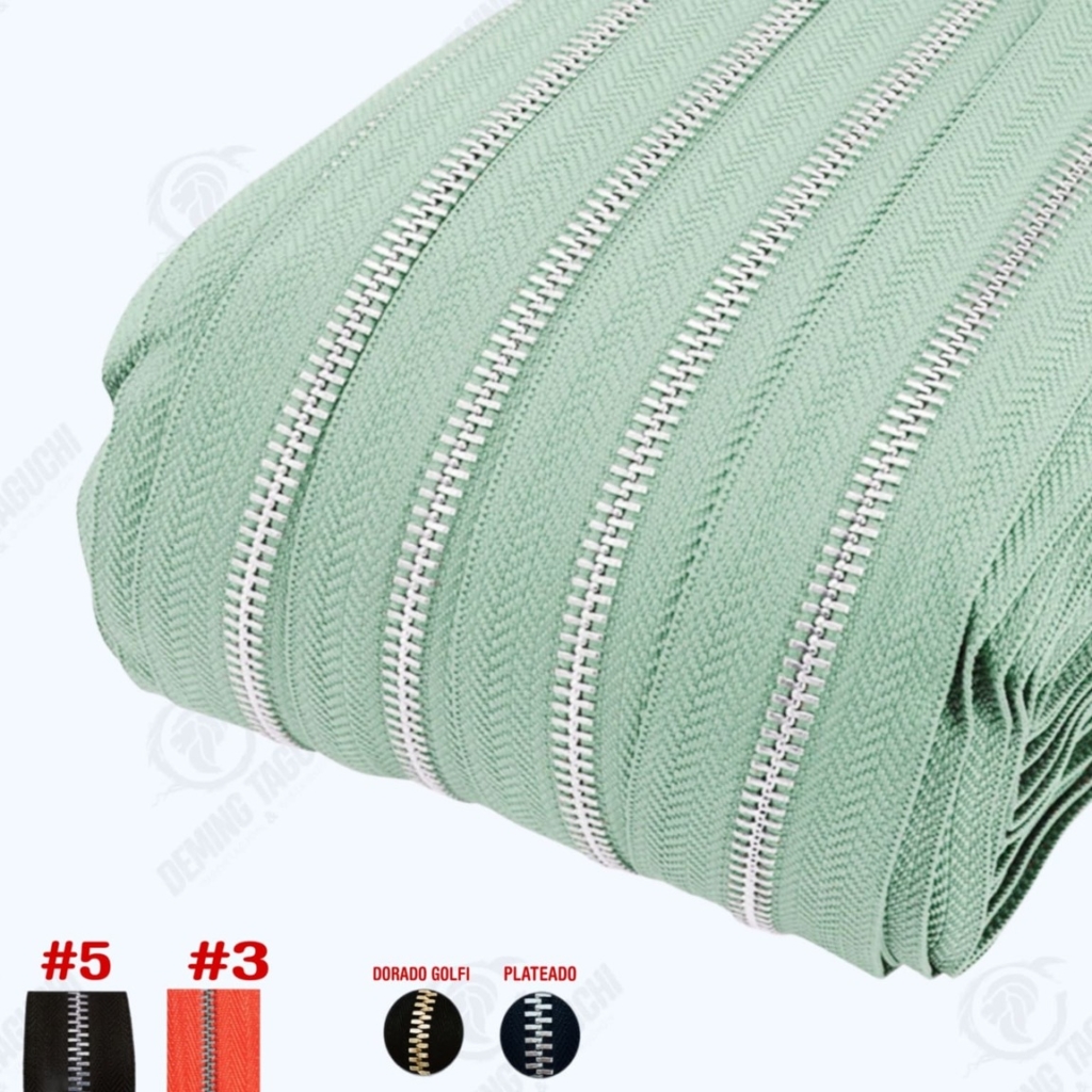 Cierre / cremallera metal importado MENTA #3, #5, codigo 11462 – dientes dorados y plateados | ideal para carteras y botas de cuero