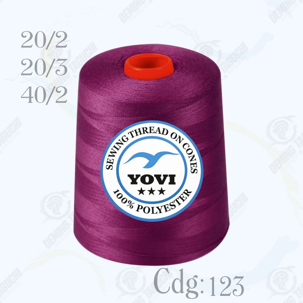 Hilo Algodón Yovi GUINDA Código 123 – Grosor 20/2, 20/3 y 40/2 | Resistente y Versátil para Coser Todo Tipo de Confección, Ropa, Jeans, Polos, Carpas y Uso Industrial