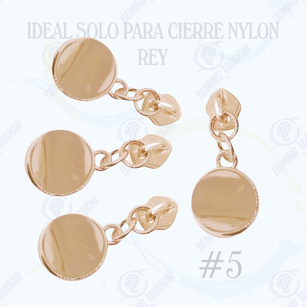 Deslizador Rey Nylon #5 DORADO GOLFI Modelo Circular Medio | Confección de Mochilas, Morrales, Carteras, Bolsos, Estuches y Accesorios Textiles