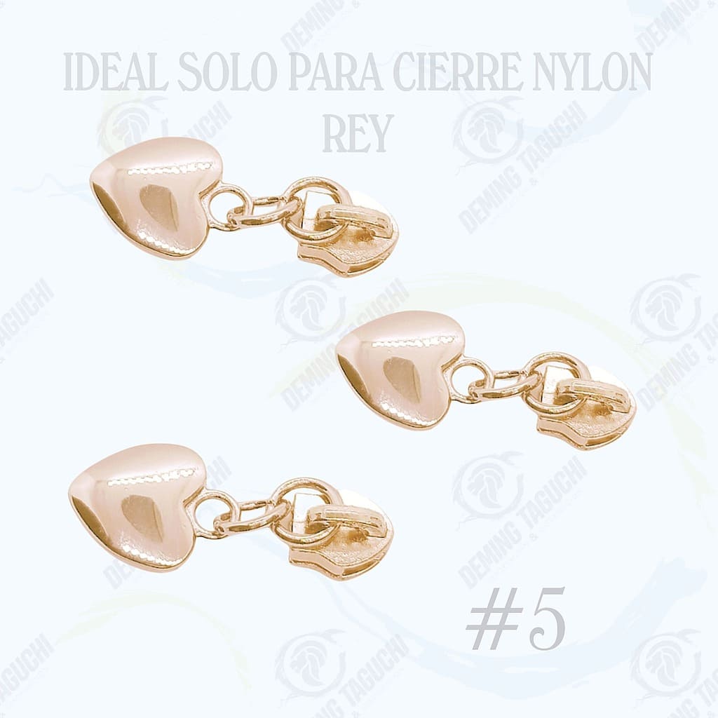 Deslizador Rey Nylon #5 DORADO GOLFI Modelo Corazón | Confección de Mochilas, Morrales, Carteras, Bolsos, Estuches y Accesorios Textiles