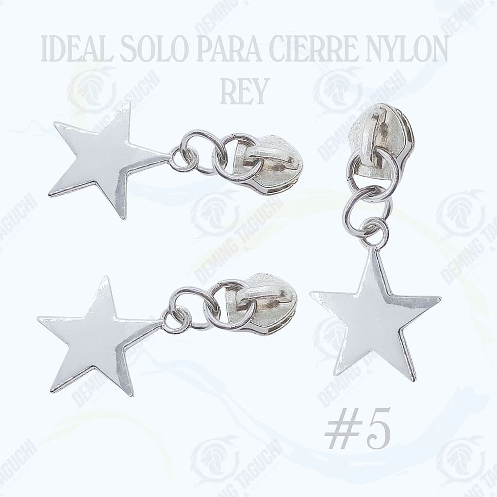 Deslizador Rey Nylon #5 PLATEADO Modelo Estrella | Confección de Mochilas, Morrales, Carteras, Bolsos, Estuches y Accesorios Textiles