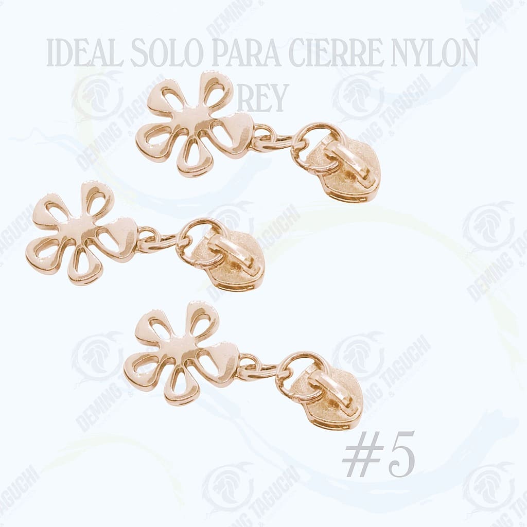 Deslizador Rey Nylon #5 DORADO GOLFI Modelo Flor | Confección de Mochilas, Morrales, Carteras, Bolsos, Estuches y Accesorios Textiles