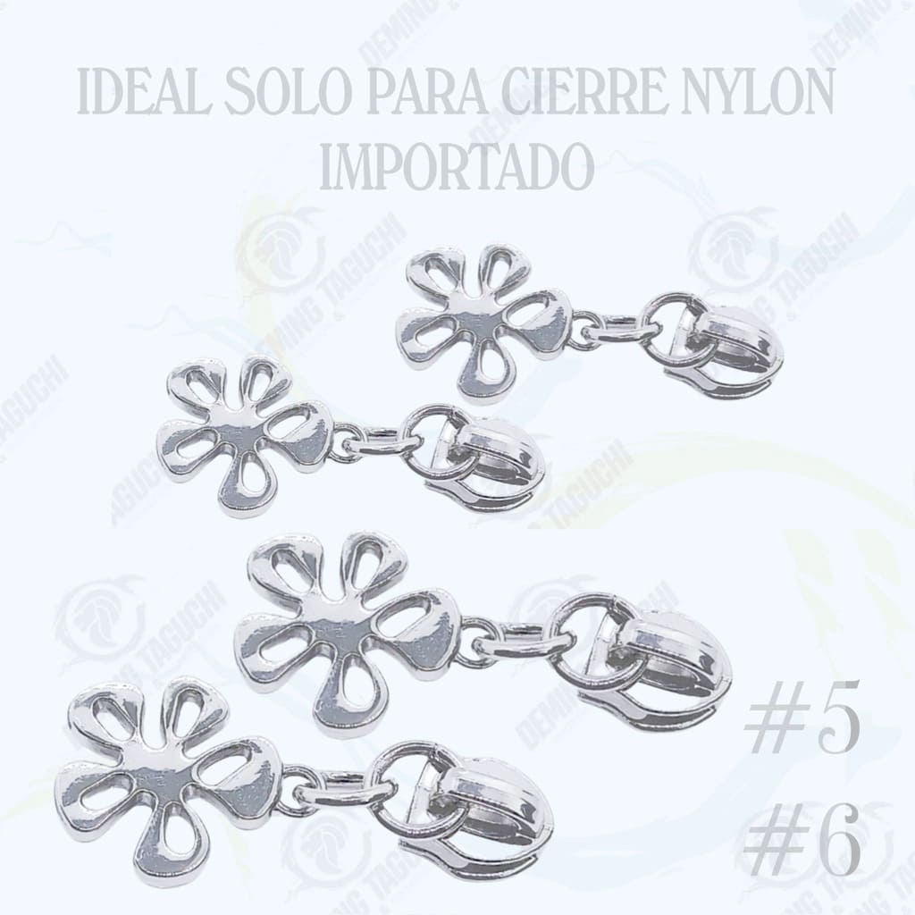 Deslizadores / Llaves Importado Nylon PLATEADO #5 #6 Modelo Flor | Confección de Mochilas, Morrales, Carteras, Bolsos, Estuches y Accesorios Textiles
