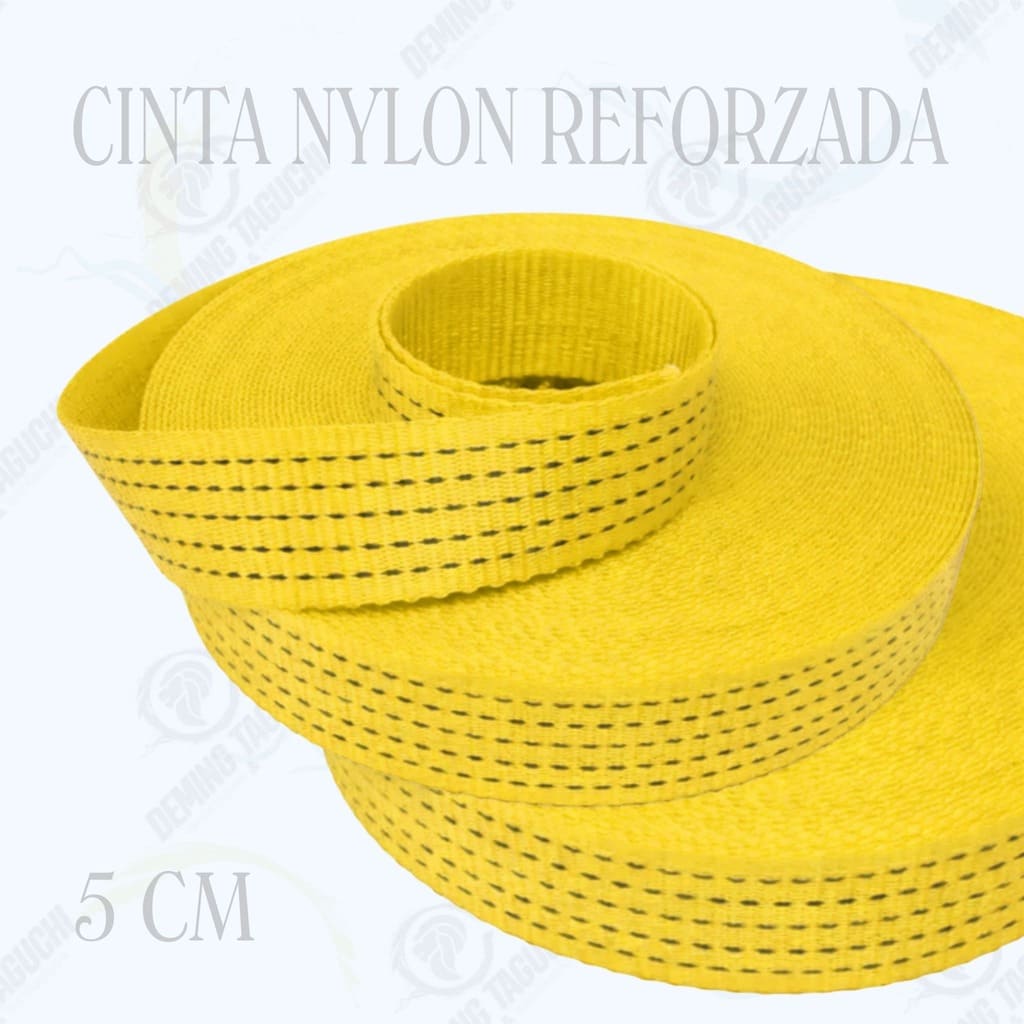Cinta Nylon Reforzada AMARILLO 5 cm – Alta Resistencia para Izaje, Sujeción, Carga y Uso Industrial