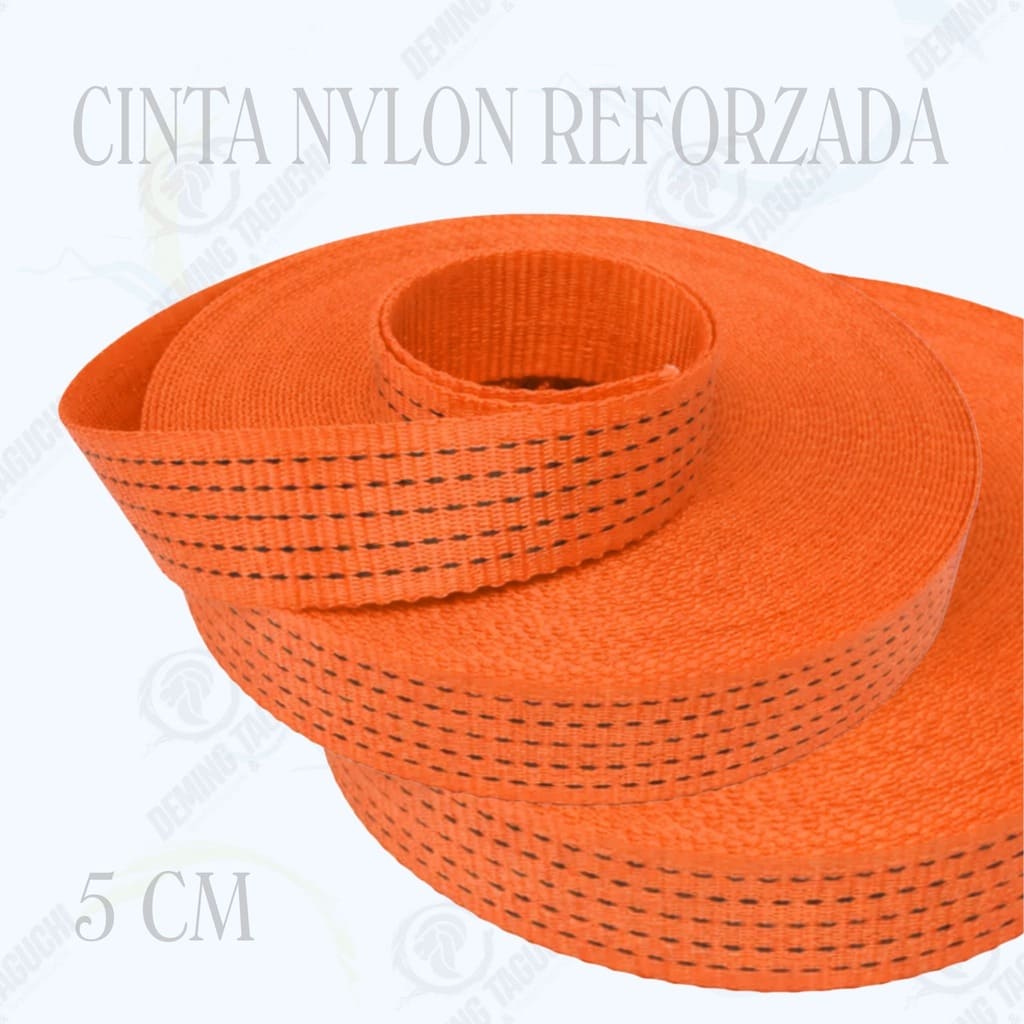 Cinta Nylon Reforzada ANARANJADO 5 cm – Alta Resistencia para Izaje, Sujeción, Carga y Uso Industrial