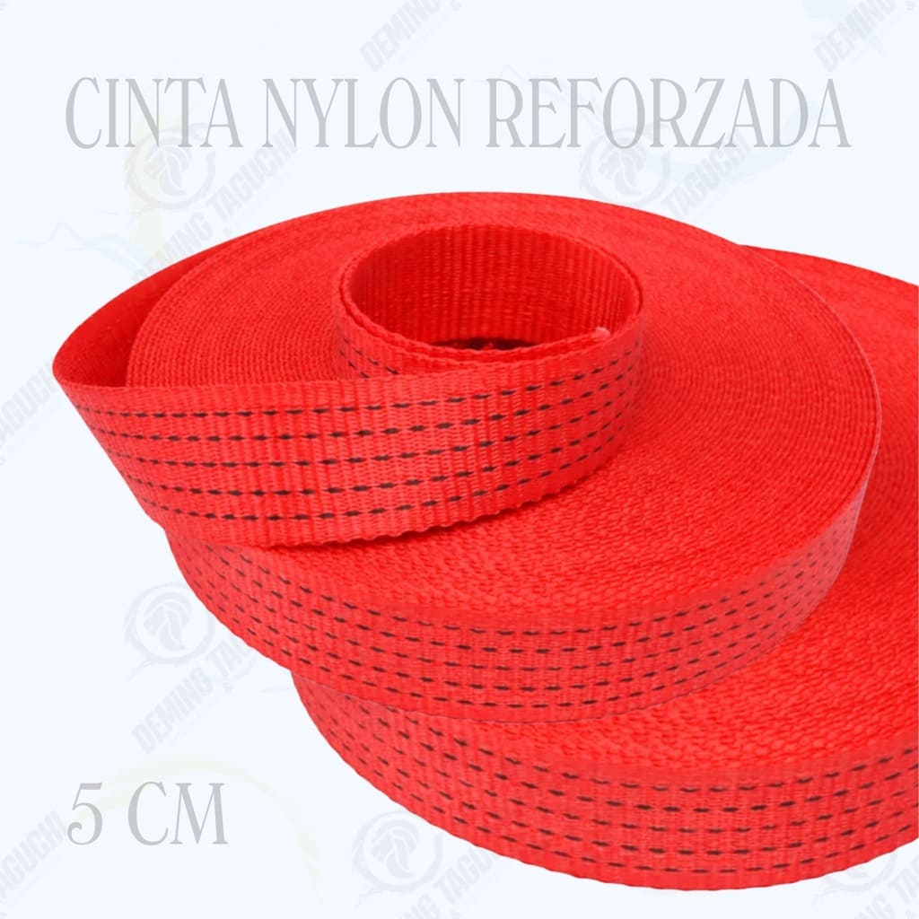 Cinta Nylon Reforzada ROJO 5 cm – Alta Resistencia para Izaje, Sujeción, Carga y Uso Industrial