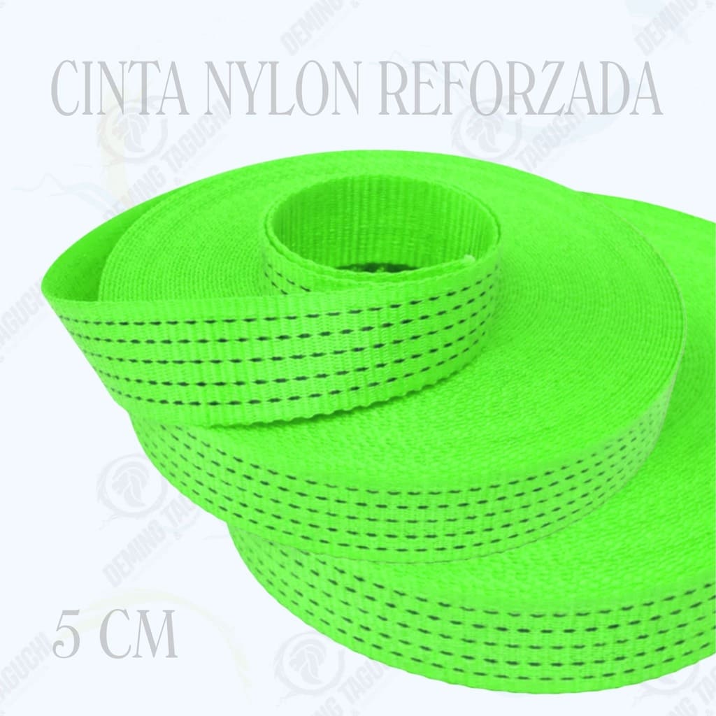 Cinta Nylon Reforzada VERDE LIMON 5 cm – Alta Resistencia para Izaje, Sujeción, Carga y Uso Industrial
