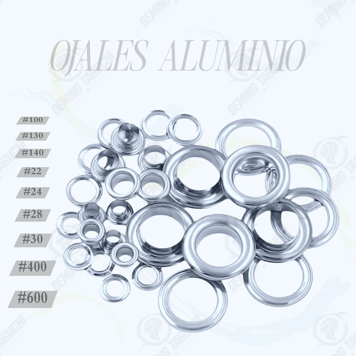 Ojales / Ojalillos Metálicos Aluminio PLATEADO | 100, 130, 140, 22, 24, 28, 30, 400 y 600 – Inoxidables para Costura, Confección, Cortinas, Mochilas, Carteras, Bolsos, Calzado, Accesorios y Manualidades