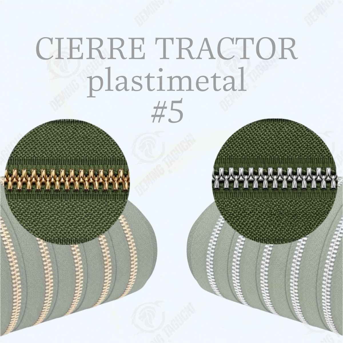 Cierre / cremallera Plastimetal Importado VERDE MILITAR #5 – Dientes Dorados y Plateados | Ideal para Mochilas, Carteras y Confección