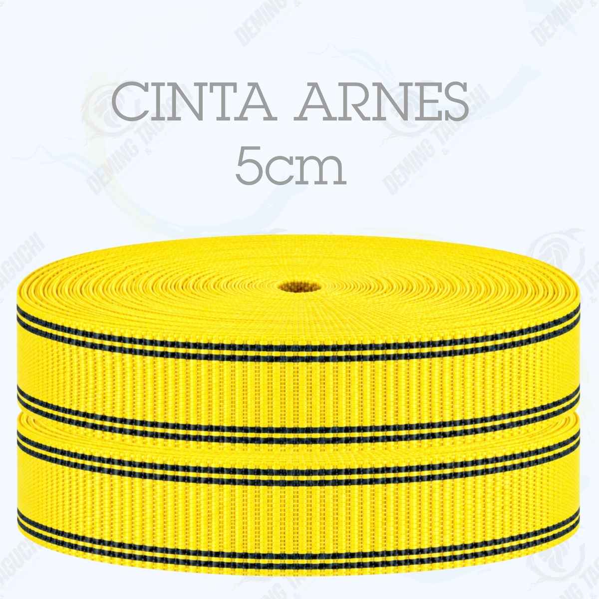 Cinta Arnés AMARILLO con negro 5 cm | Correa Ancha Reforzada y Resistente para Arneses, Pecheras, Correas para Mascotas, Amarre y Sujeción de Cargas, Transporte y Confección
