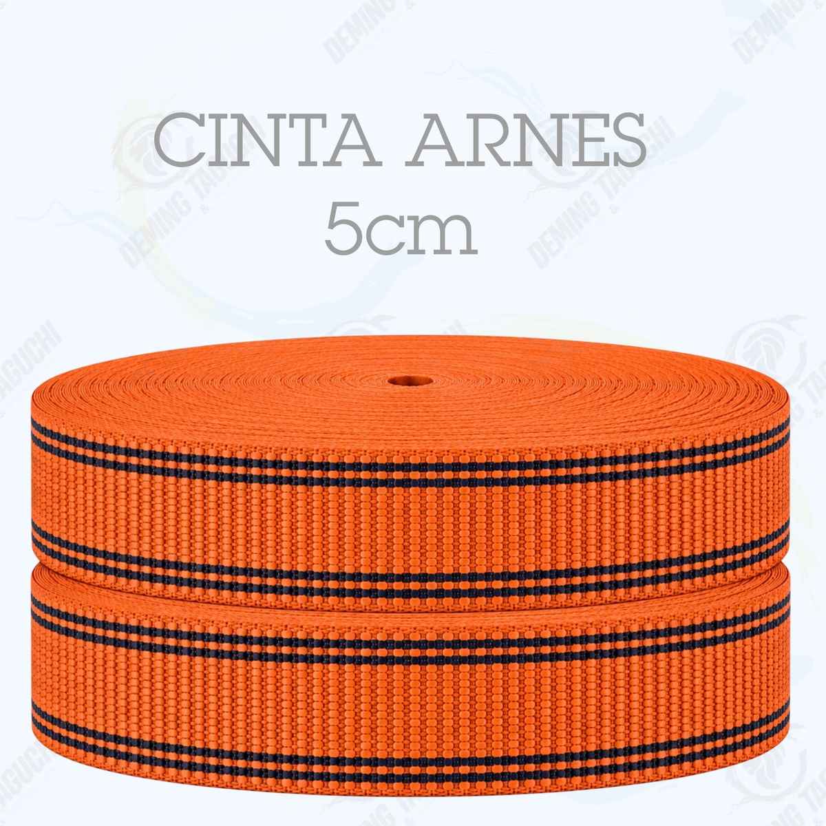 Cinta Arnés ANARANJADO con negro 5 cm | Correa Ancha Reforzada y Resistente para Arneses, Pecheras, Correas para Mascotas, Amarre y Sujeción de Cargas, Transporte y Confección