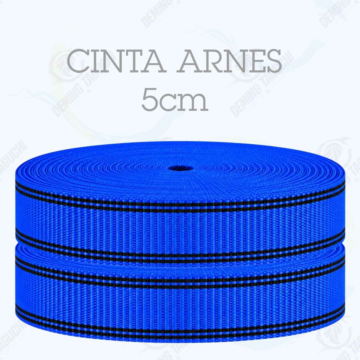 Cinta Arnés AZULINO con negro 5 cm | Correa Ancha Reforzada y Resistente para Arneses, Pecheras, Correas para Mascotas, Amarre y Sujeción de Cargas, Transporte y Confección
