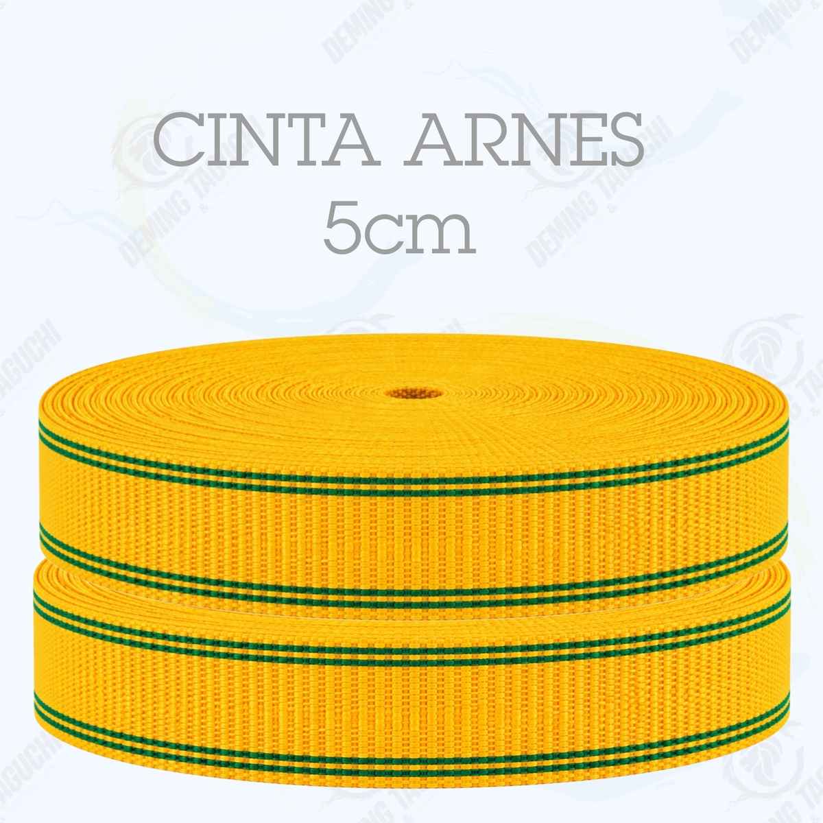 Cinta Arnés MOSTAZA con verde limón 5 cm | Correa Ancha Reforzada y Resistente para Arneses, Pecheras, Correas para Mascotas, Amarre y Sujeción de Cargas, Transporte y Confección