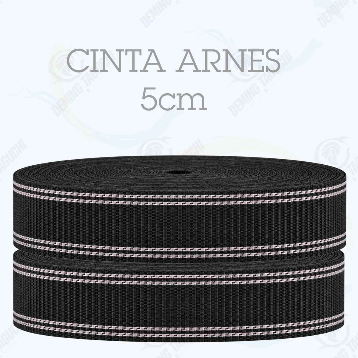 Cinta Arnés NEGRO con Beige 5 cm | Correa Ancha Reforzada y Resistente para Arneses, Pecheras, Correas para Mascotas, Amarre y Sujeción de Cargas, Transporte y Confección