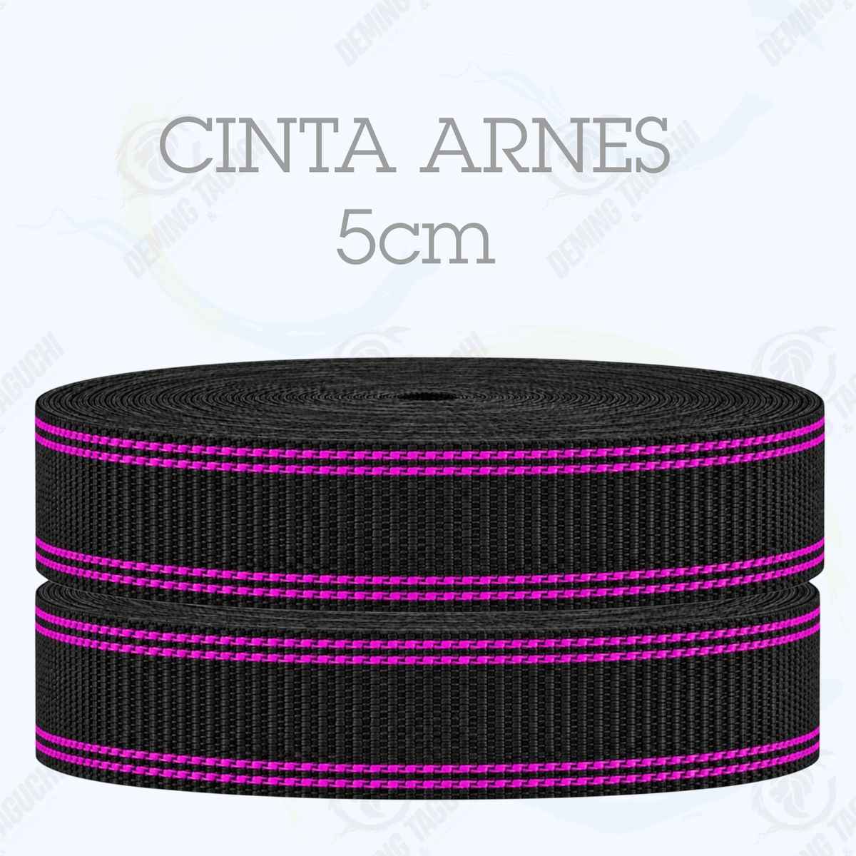 Cinta Arnés NEGRO con fucsia 5 cm | Correa Ancha Reforzada y Resistente para Arneses, Pecheras, Correas para Mascotas, Amarre y Sujeción de Cargas, Transporte y Confección
