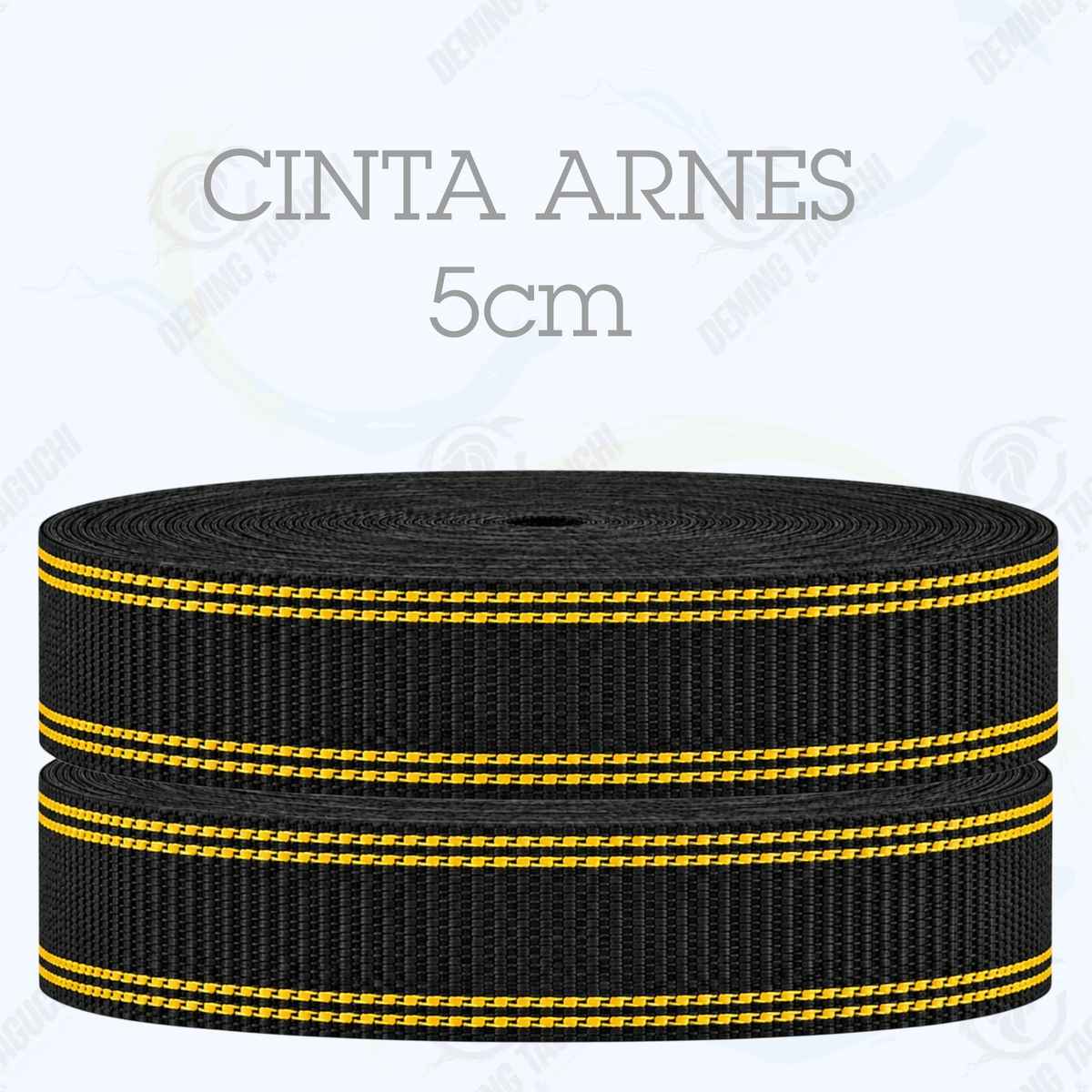 Cinta Arnés NEGRO con mostaza 5 cm | Correa Ancha Reforzada y Resistente para Arneses, Pecheras, Correas para Mascotas, Amarre y Sujeción de Cargas, Transporte y Confección