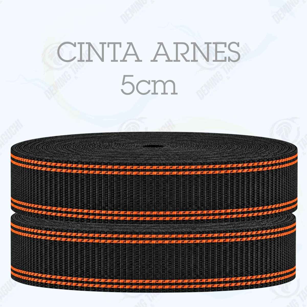 Cinta Arnés NEGRO con anaranjado 5 cm | Correa Ancha Reforzada y Resistente para Arneses, Pecheras, Correas para Mascotas, Amarre y Sujeción de Cargas, Transporte y Confección