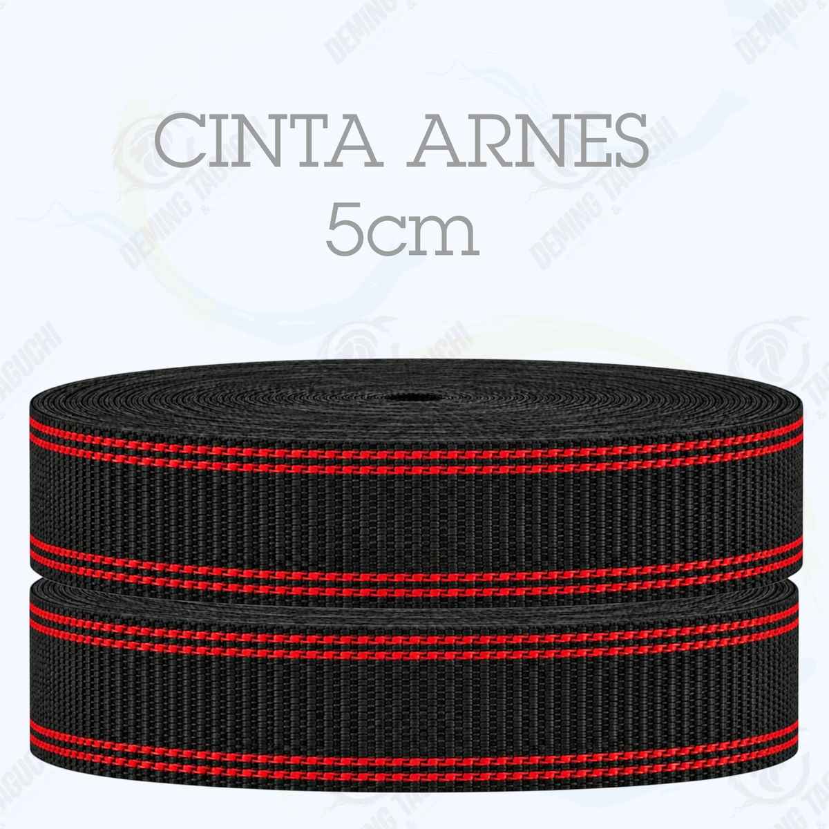 Cinta Arnés NEGRO con rojo 5 cm | Correa Ancha Reforzada y Resistente para Arneses, Pecheras, Correas para Mascotas, Amarre y Sujeción de Cargas, Transporte y Confección