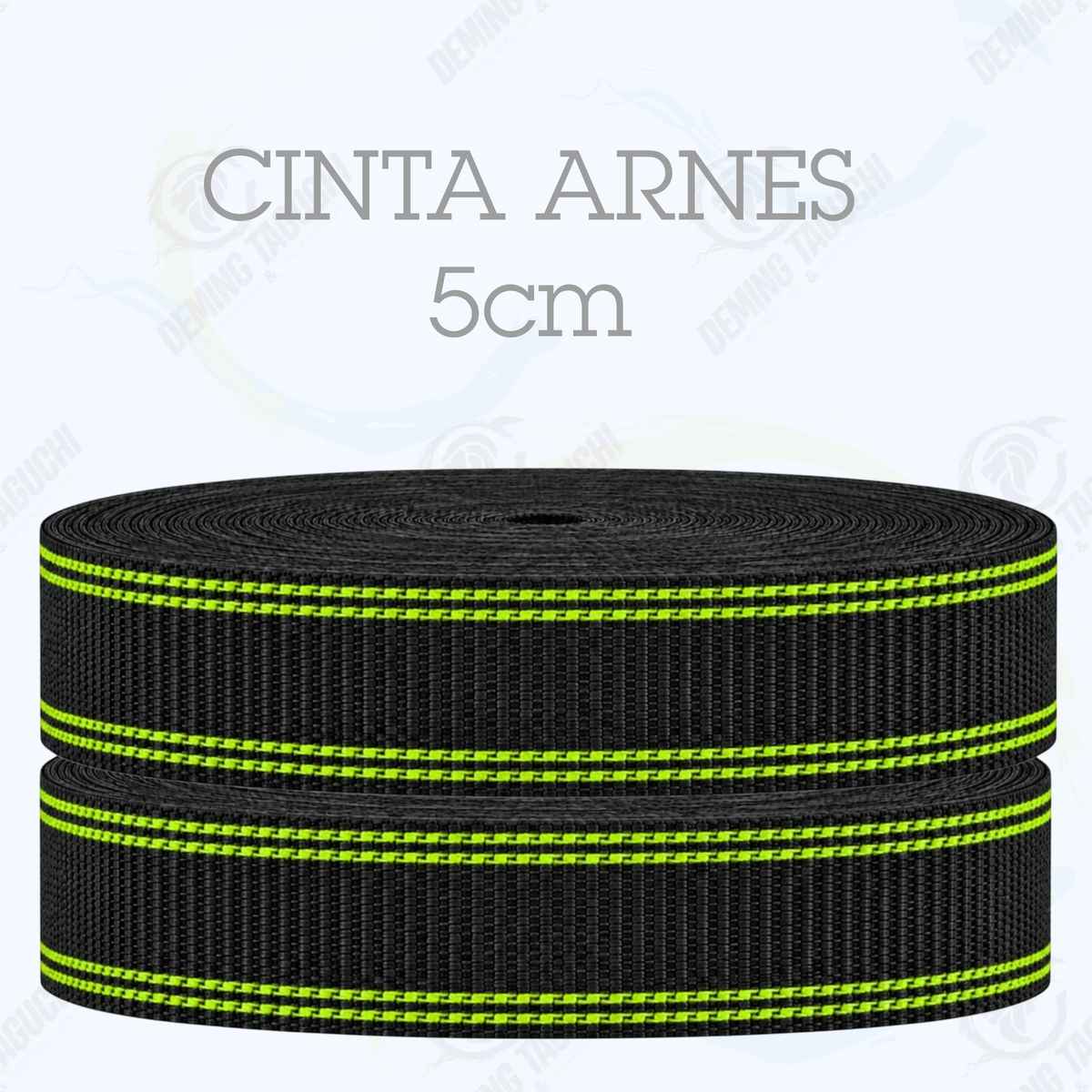 Cinta Arnés NEGRO con Verde Limón 5 cm | Correa Ancha Reforzada y Resistente para Arneses, Pecheras, Correas para Mascotas, Amarre y Sujeción de Cargas, Transporte y Confección