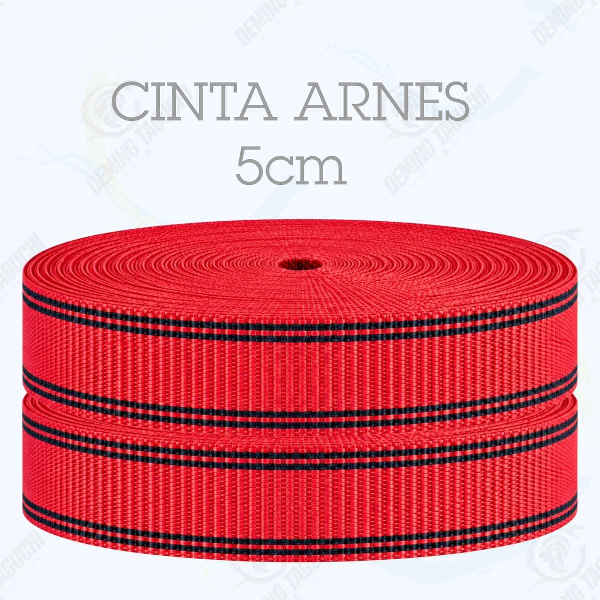Cinta Arnés ROJO con negro 5 cm | Correa Ancha Reforzada y Resistente para Arneses, Pecheras, Correas para Mascotas, Amarre y Sujeción de Cargas, Transporte y Confección