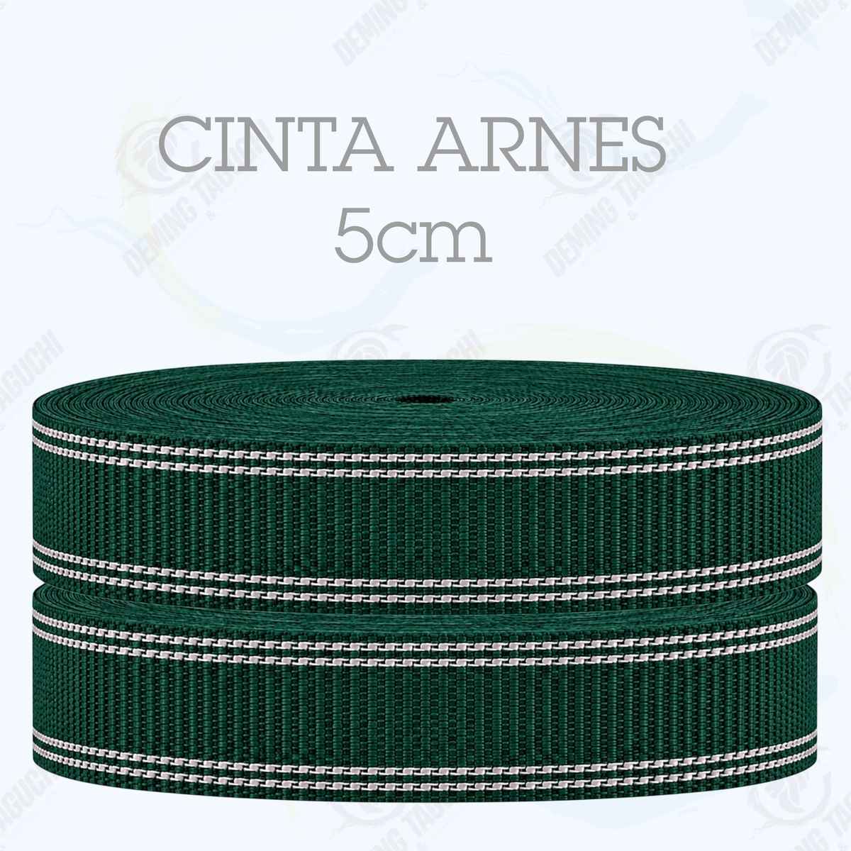 Cinta Arnés VERDE BOTELLA con beige 5 cm | Correa Ancha Reforzada y Resistente para Arneses, Pecheras, Correas para Mascotas, Amarre y Sujeción de Cargas, Transporte y Confección