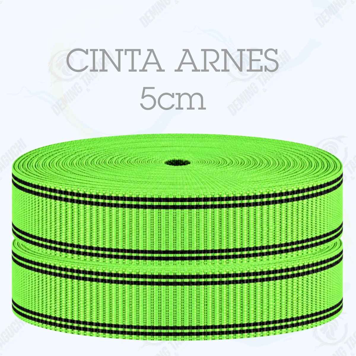 Cinta Arnés NEGRO con Verde Limón 5 cm | Correa Ancha Reforzada y Resistente para Arneses, Pecheras, Correas para Mascotas, Amarre y Sujeción de Cargas, Transporte y Confección