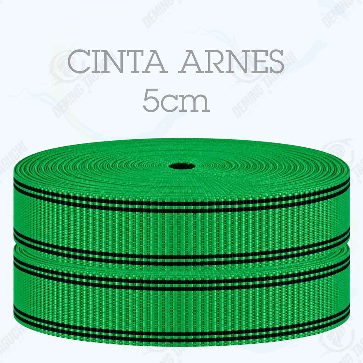 Cinta Arnés VERDE LORO con negro 5 cm | Correa Ancha Reforzada y Resistente para Arneses, Pecheras, Correas para Mascotas, Amarre y Sujeción de Cargas, Transporte y Confección