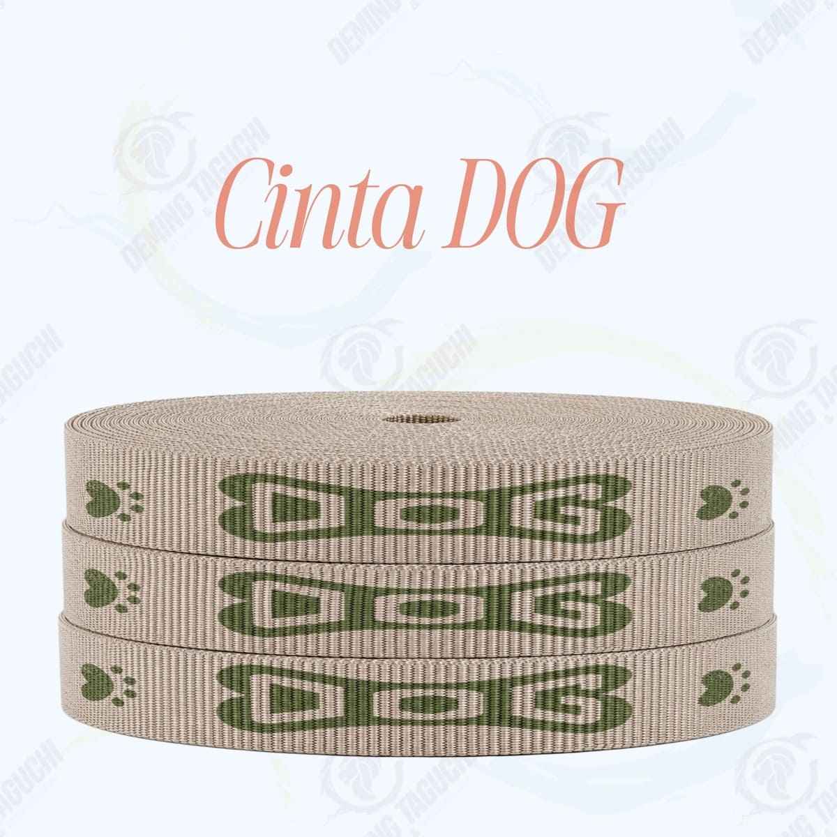 Cinta DOG BEIGE con verde militar _ 1.5 cm, 2 cm y 2.5 cm | Ideal para Correas de Mascotas, Pecheras, Arneses, Collares, Accesorios para Perros y mascotas