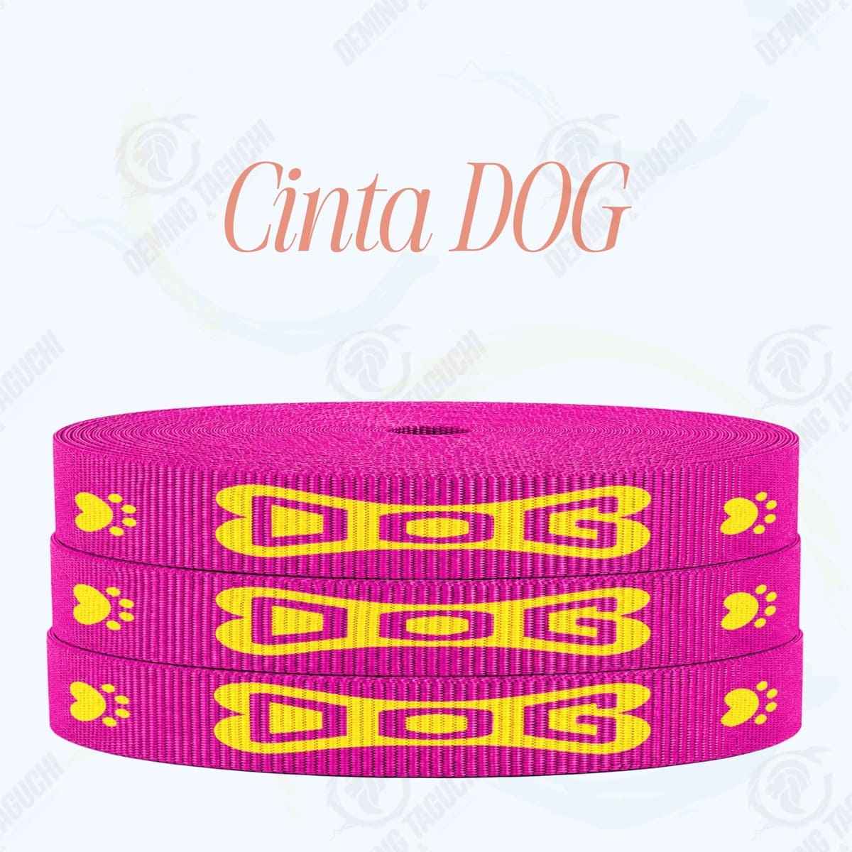 Cinta DOG FUCSIA con amarillo _ 1.5 cm, 2 cm y 2.5 cm | Ideal para Correas de Mascotas, Pecheras, Arneses, Collares, Accesorios para Perros y mascotas