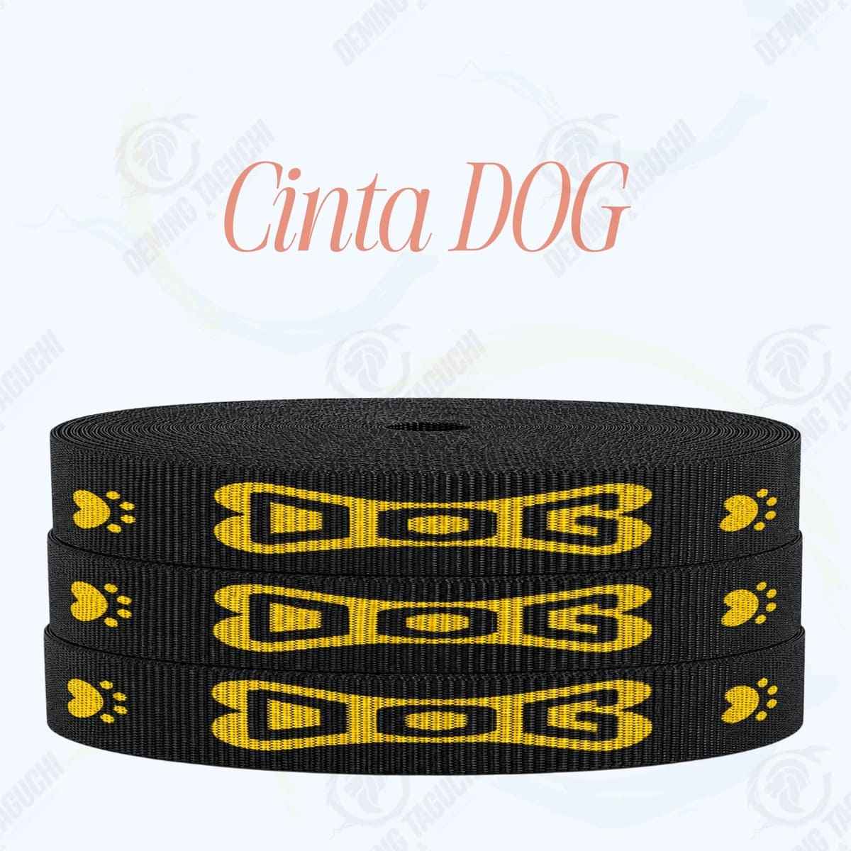 Cinta DOG NEGRO con amarillo _ 1.5 cm, 2 cm y 2.5 cm | Ideal para Correas de Mascotas, Pecheras, Arneses, Collares, Accesorios para Perros y mascotas