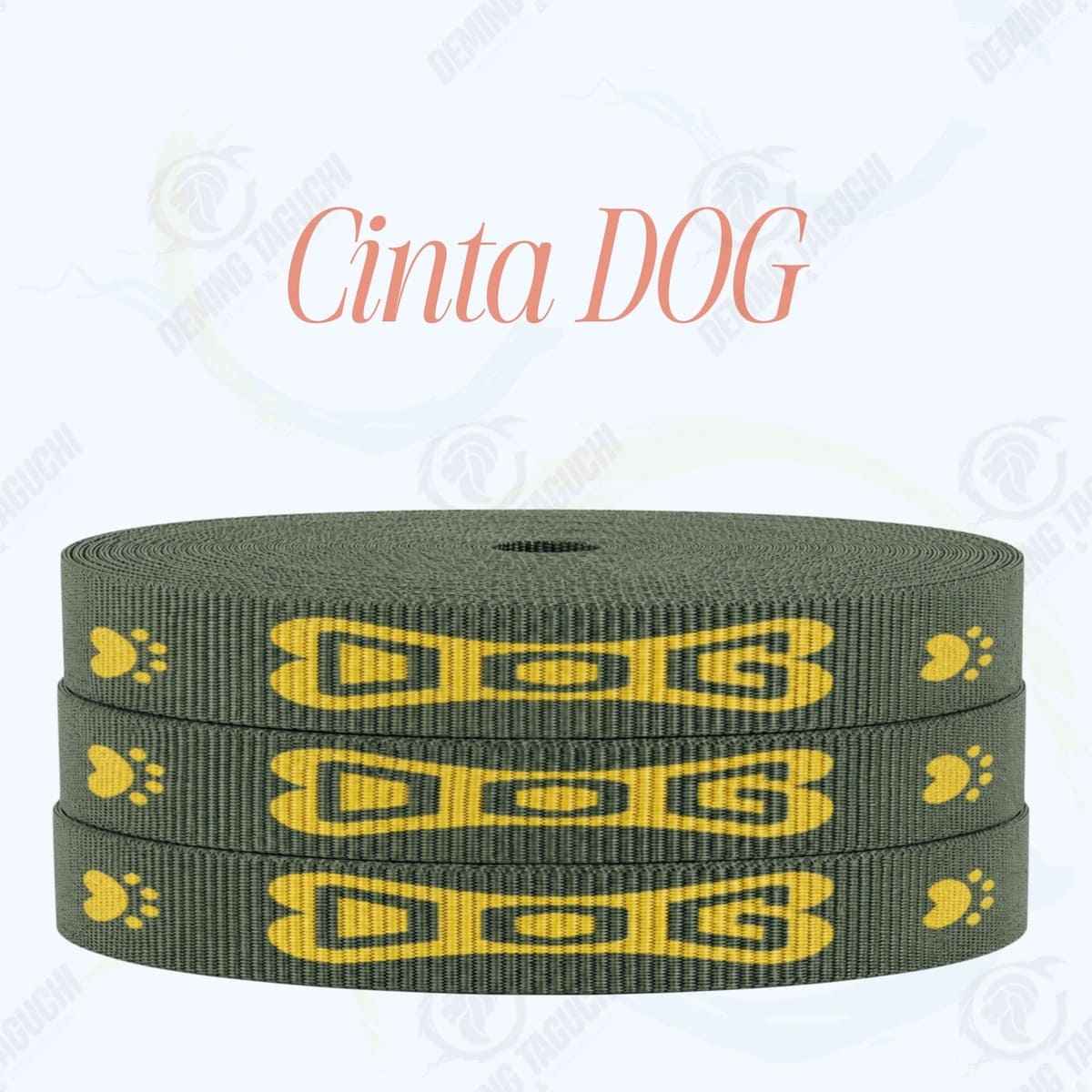 Cinta DOG VERDE MILITAR con amarillo _ 1.5 cm, 2 cm y 2.5 cm | Ideal para Correas de Mascotas, Pecheras, Arneses, Collares, Accesorios para Perros y mascotas